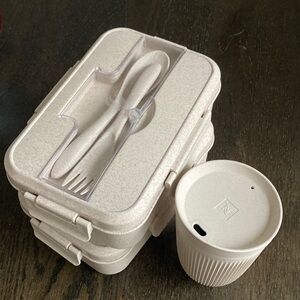 Eco-Friendly Lunch Box Set with Utensils & Travel Cup with Lid